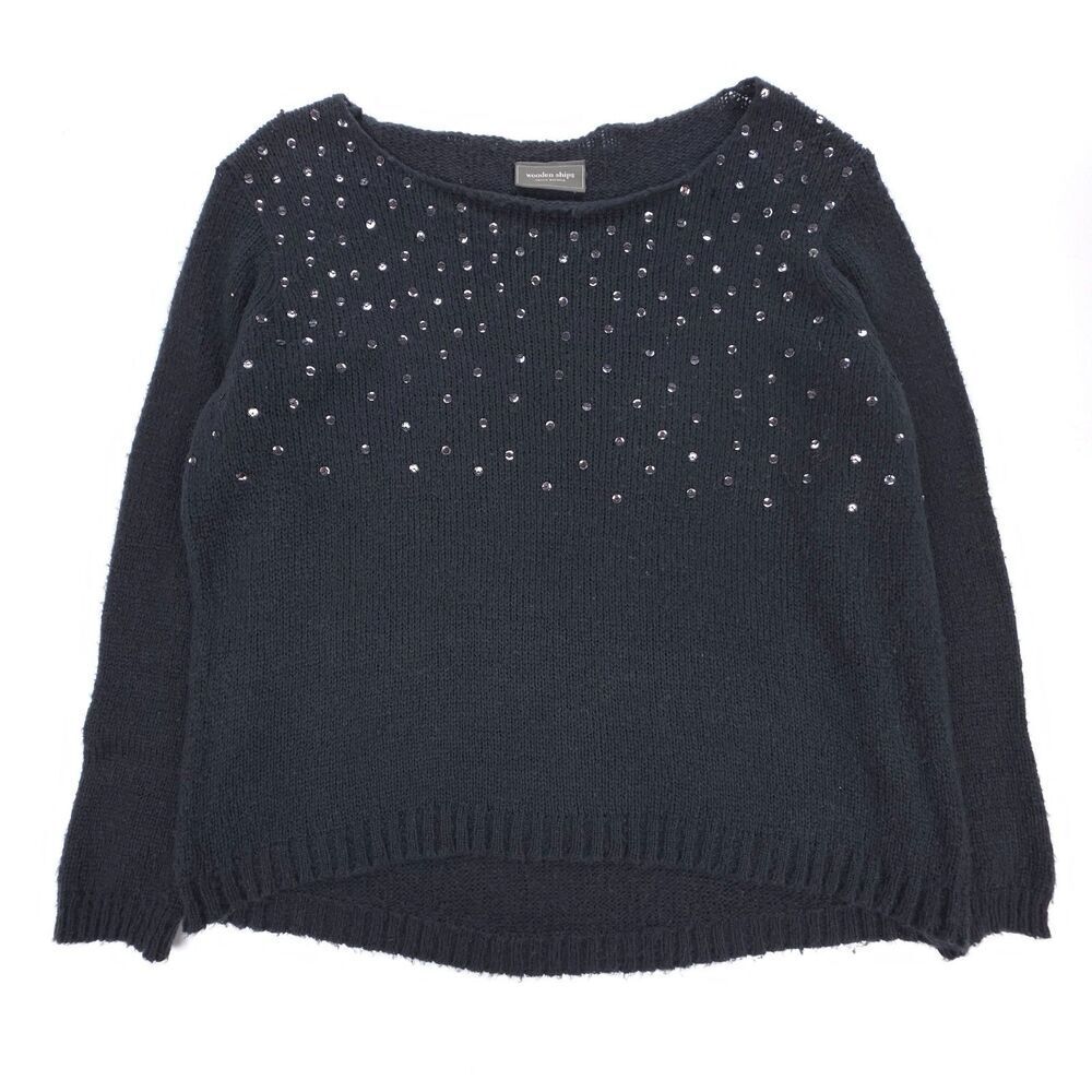 WOODEN SHIPS Wool Mohair Sequin Embellished Sweater Gray Minimal Cozy Soft Girl